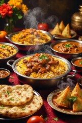 Festive table with traditional Indian cuisine dishes &mdash; ai