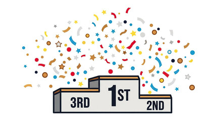 Obraz premium Illustration of a podium, celebrating achievement with colorful confetti. This graphic is suitable for various concepts, including awards, competitions, and success in white background.