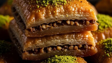 Golden Baklava Stack: Sweet Middle Eastern Pastry