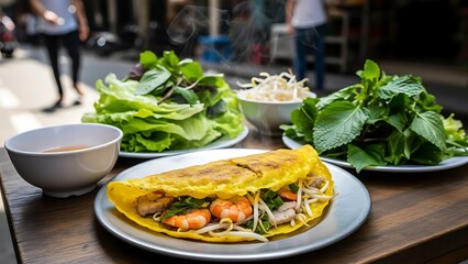 Banh Xeo Delight: Vietnamese Crepe with Fresh Herbs