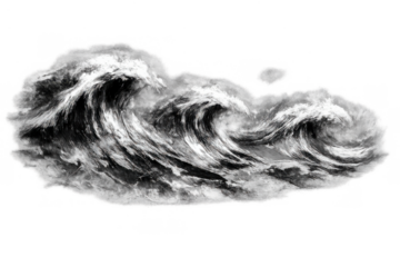 Ocean storm waves crashing, sea foam splashing, powerful marine water surge, a natural fluid environmental force on transparent background