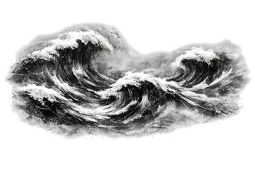 Crashing ocean waves in black and white, dynamic rough sea, powerful nature, creating splash and foam with water movement