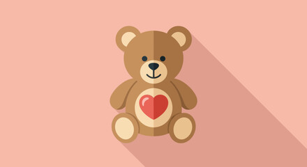Flat design teddy bear with a heart on its chest.