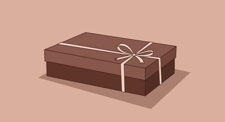 A brown gift box with a ribbon bow on a plain background.