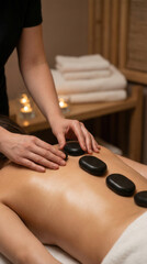 Relaxing hot stone massage therapy session in a spa setting