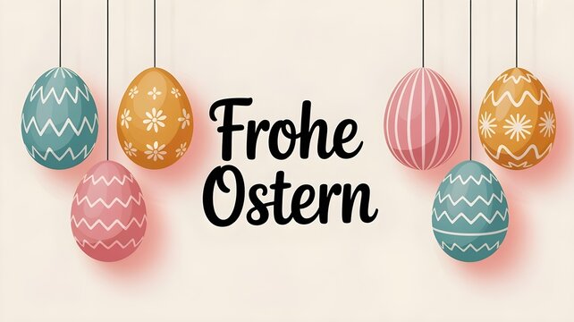 Frohe Ostern banner, German Easter greeting with colorful eggs and spring flowers, holiday background for Germany, festive floral decoration, seasonal vector illustration, greeting card