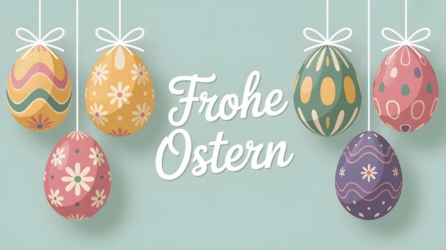 Frohe Ostern banner, German Easter greeting with colorful eggs and spring flowers, holiday background for Germany, festive floral decoration, seasonal vector illustration, greeting card