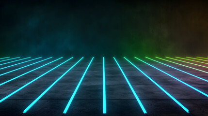 Vibrant, futuristic background featuring glowing neon lines dark surface, creating dynamic
