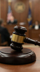 Courtroom scene with judge's gavel in focus for legal and justice themes