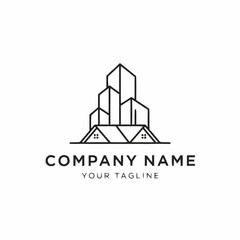 Fototapeta premium Minimalist Line Art Logo Design Featuring a Combination of Residential and Commercial Buildings.