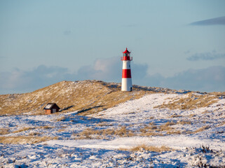 Snowy landscape on Sylt island in Germany