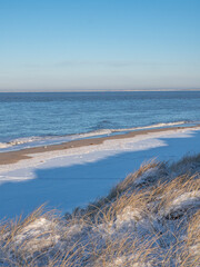 Snowy landscape on Sylt island in Germany