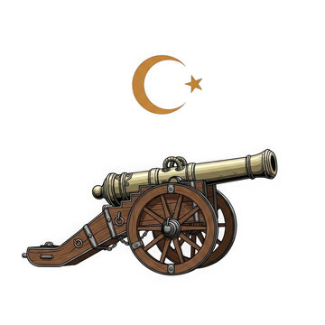 Cannon with Turkish Crescent and Star isolated on a transparent background artillery