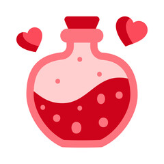 Vector icon of a glass bottle with a love potion and hearts for Valentine s Day