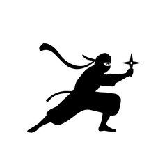 Ninja Silhouette with Shuriken in Action Pose vector illustration