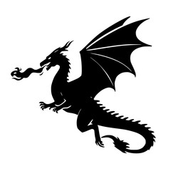 Dragon silhouette flying with wings spread vector illustration