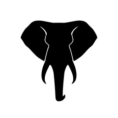 Black elephant head with large ears and tusks vector illustration