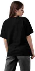 Fotobehang Sportwinkel Black oversized t-shirt mockup on girl in gray jeans, png, back view  © olegphotor