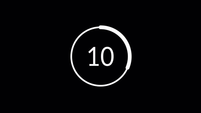 Countdown timer animation from 15 to 0 with alpha channel, 15 second countdown video on transparent background in 4k.