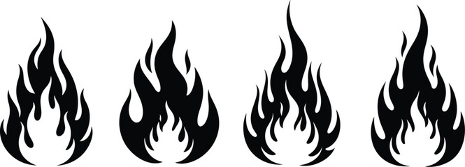 Naklejka premium Four black flame icons on a white background