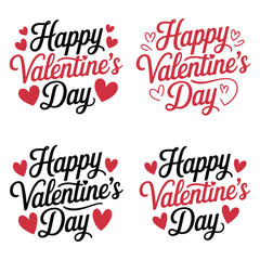 Image features a set of four Valentine's Day-themed text designs, each with a unique style.