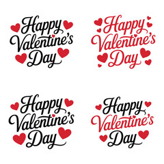 Image features a set of four Valentine's Day-themed text designs, each with a unique style.
