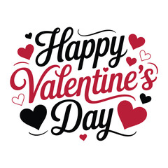 Image is a digital graphic with a festive Valentine's Day theme. The layout centers around the text 'Happy Valentine's Day' in elegant cursive and bold font.