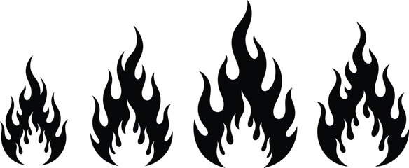 Naklejka premium A set of four black flame graphics on a white background