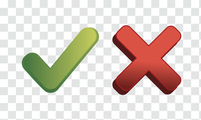 Green Check Mark and Red Cross X Icons Vector. Approve, Reject, Yes, No, Success, Failure Symbols for UI and Decisions.