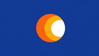 Bold orange circle with concentric rings on a deep blue background