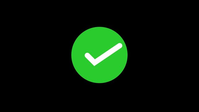 Check mark icon on black screen background. tick mark approval Success, approved tick mark icon, success, correct concept on green screen background , approved, success, select tick, approved. 4k