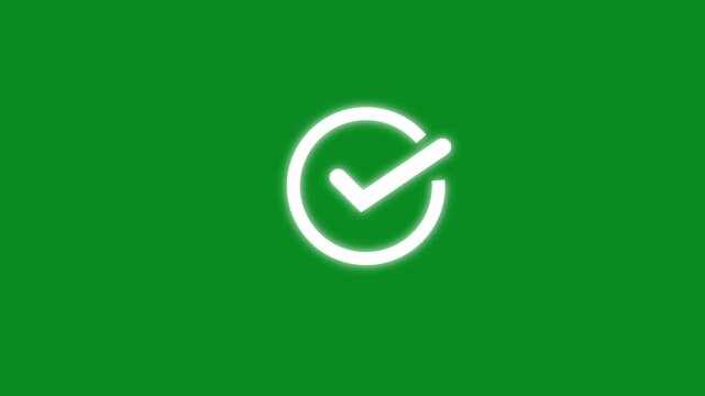 right check mark icon on green screen background. isolated tick mark or confirm icon animation, check mark sign, verify complete sign, approved, success, select tick, approved, yes icon signs. 4k