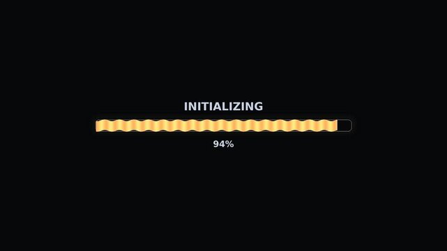 A progress bar animation displays the word initializing as it fills completely to 100 percent. This visual shows the end of a computer or software startup phase.