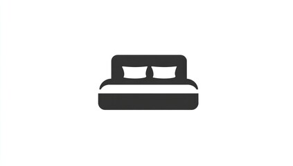 Simple, dark gray bed icon on white background.  Two pillows, flat sheet