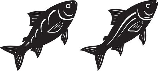 Obraz premium Two fish silhouette in ocean swimming around