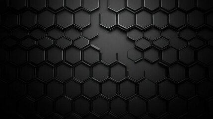 Dark black hexagonal carbon fiber pattern background with futuristic 3d tech design and geometric mesh texture for high-tech industrial digital concept