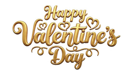 Golden happy valentines day text with hearts on transparent background