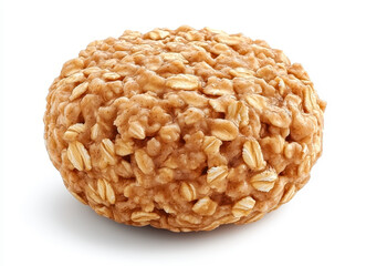 Close-up of high-detail oatmeal cookie ball with visible oats and textured surface isolated on white background for food and baking concept