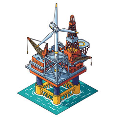 Offshore platform combines wind turbine and oil rig for renewable energy and fossil fuel extraction.