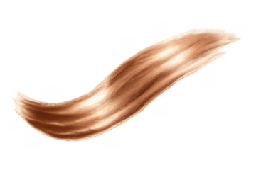 Wavy brown hair strand with glossy shine creating natural texture, isolated on a transparent background