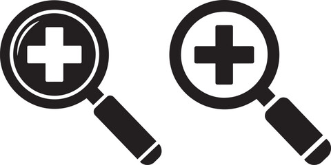 Obraz premium Magnifying glass silhouette with plus sign focus