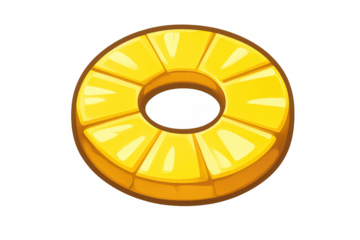 Pineapple slice or ring tropical fruit cartoon drawing, yellow juicy snack with transparent background