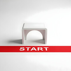 Modern minimalist white archway with start button