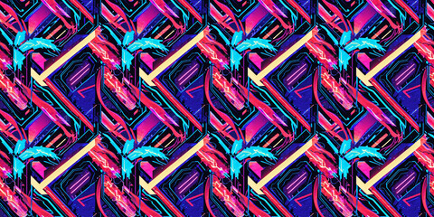 Radiant seamless abstract pattern, celestial sci-fi, film grain, glitch distortions, for futuristic backgrounds, game development, creative backdrops, concept art