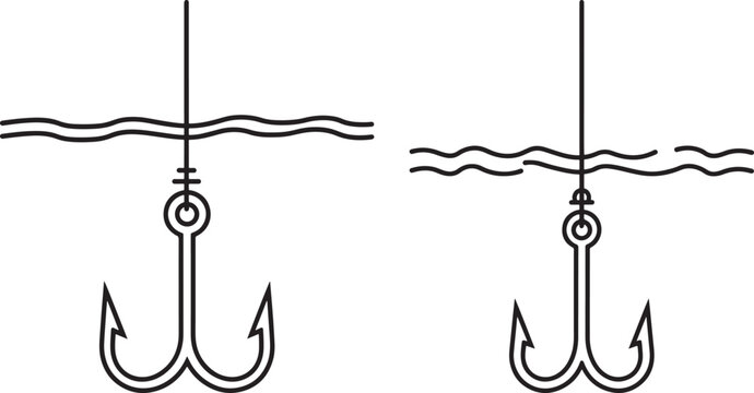 Fishing hook silhouette vector linear illustration