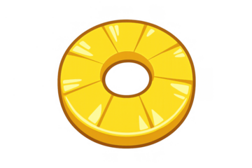 Ripe pineapple slice presenting vibrant yellow fruit and a distinct golden-brown crust. Transparent background for easy integration