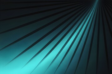 Vibrant teal light rays radiate from darkness through parallel lines