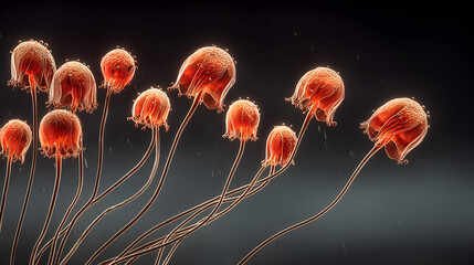 Sperm Cells Swimming Towards Egg Fertilization.