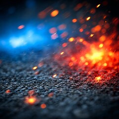 Sparks Flying on Dark Asphalt Surface.