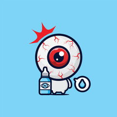 chibi mascot with sore eyes holding eye drops